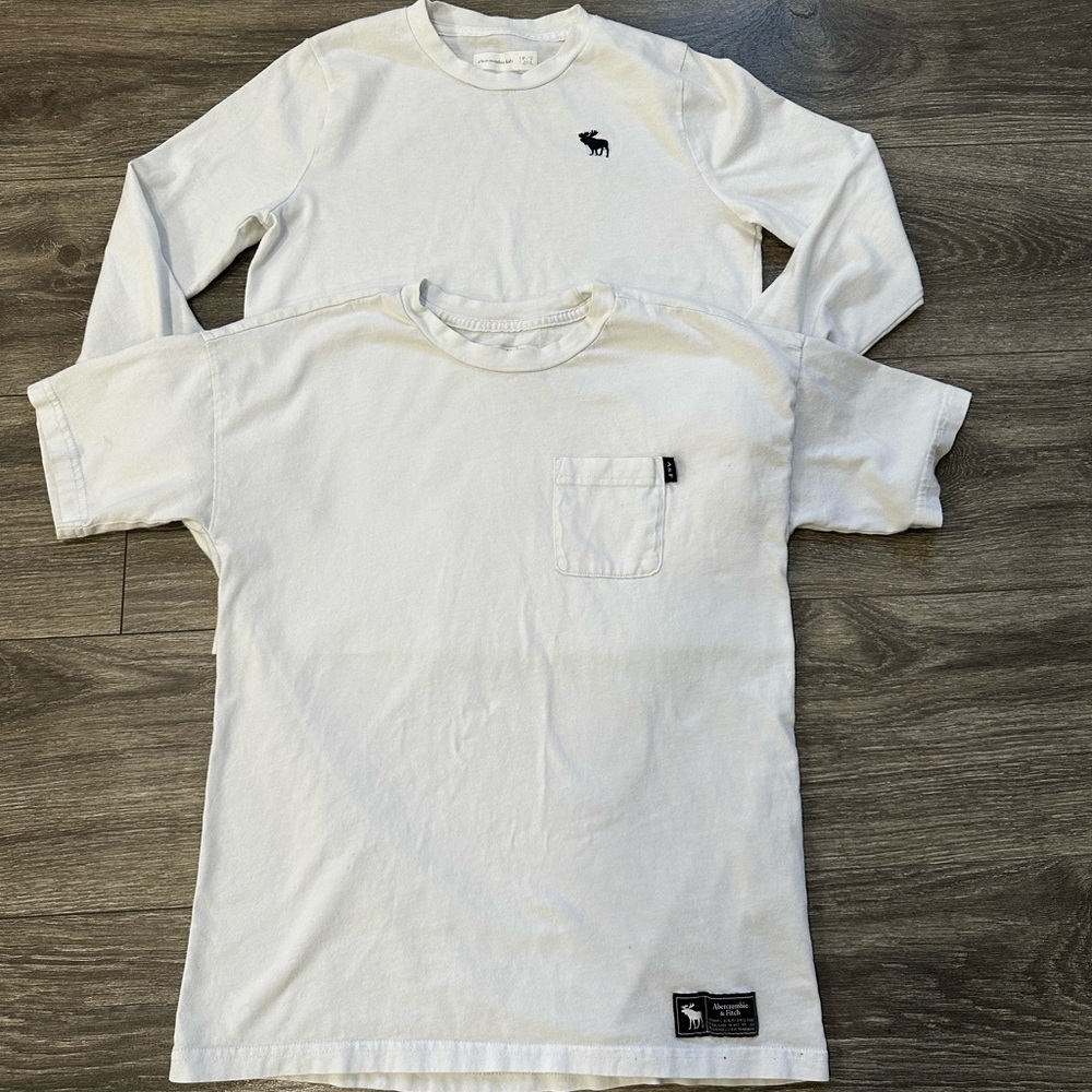 Abercrombie Fitch T Shirt Boys Sz 11/12 - White - Long Sleeve - Short Sleeve